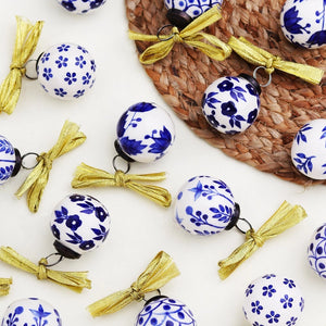 Blue and White Handmade Ceramic Christmas Ornaments Set of 12 CO-64887