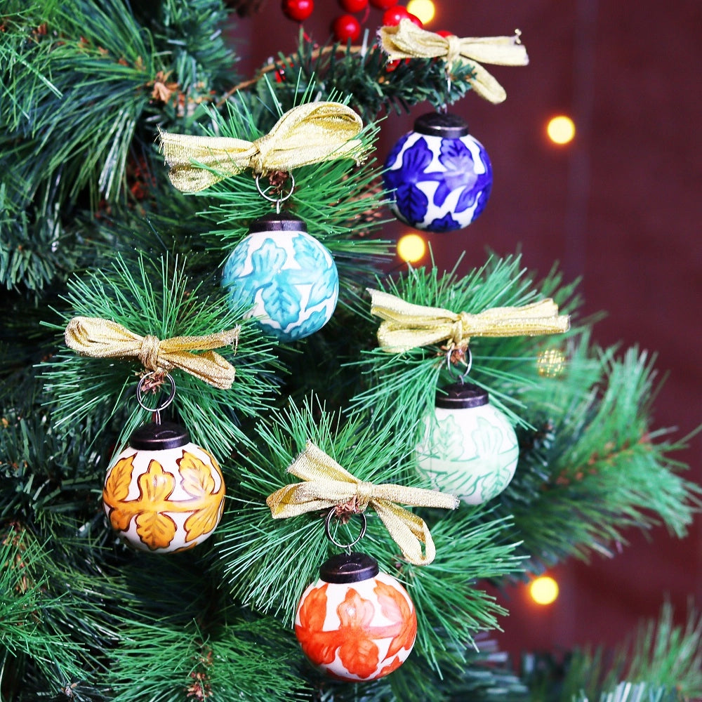 Handmade Multicolor Ceramic Christmas Ornaments Set of 12 CO-64927