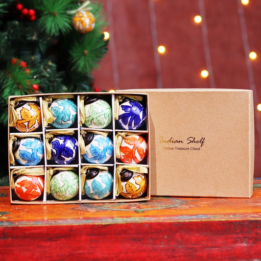 Handmade Multicolor Ceramic Christmas Ornaments Set of 12 CO-64927