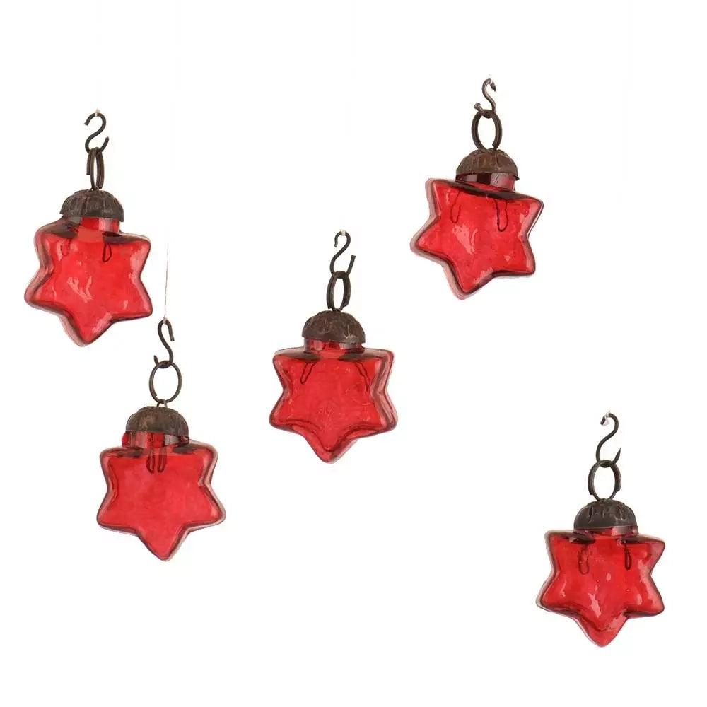 Red Glass Star Christmas Ornaments Set of 25 Vintage Tree Décor CO-65159