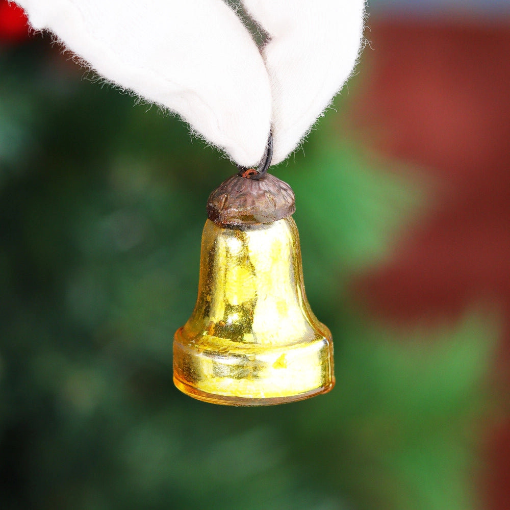 Set of 6 Handmade Glass Bell Christmas Ornaments – Multicolor Vintage Baubles