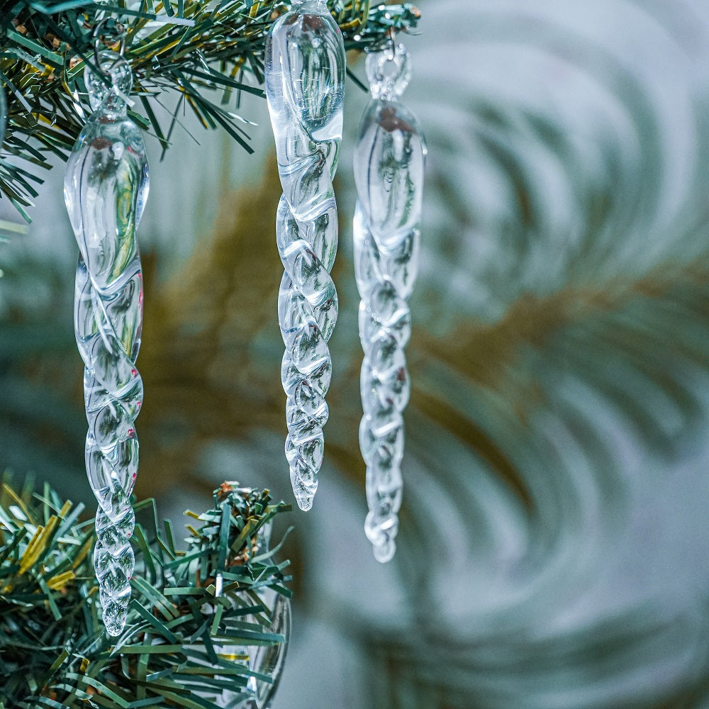 Clear Glass Twisted Icicle Ornaments 20-Pack for Tree Décor CO-70347