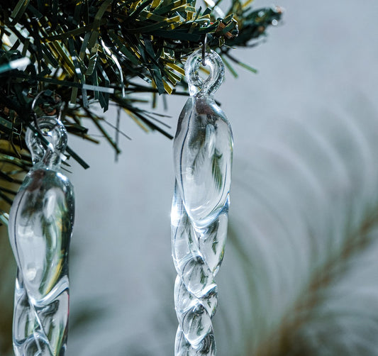 Clear Glass Twisted Icicle Ornaments 20-Pack for Tree Décor CO-70347