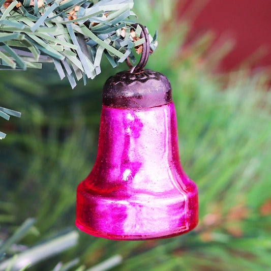 Set of 6 Handmade Glass Bell Christmas Ornaments – Multicolor Vintage Baubles