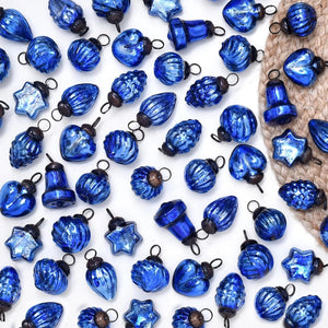 Blue Glass Vintage Christmas Ornaments 25-Pack for Mini Trees CO-65169