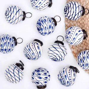 Blue & White Handmade Ceramic Christmas Ornaments Set of 12 CO-65163
