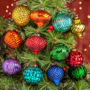 Multicolor Glass Christmas Ornaments 3-Inch 12 Piece Set CO-65508