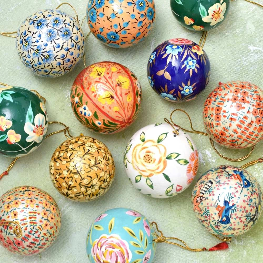 Multicolor Handmade Paper Mache Christmas Ornaments Set of 5 CO-63356
