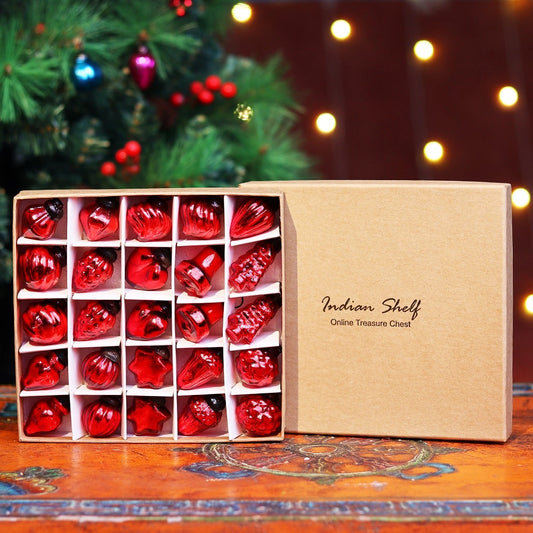 Red Glass Christmas Ornaments 25-Pack for Mini Trees and Gifting CO-63231