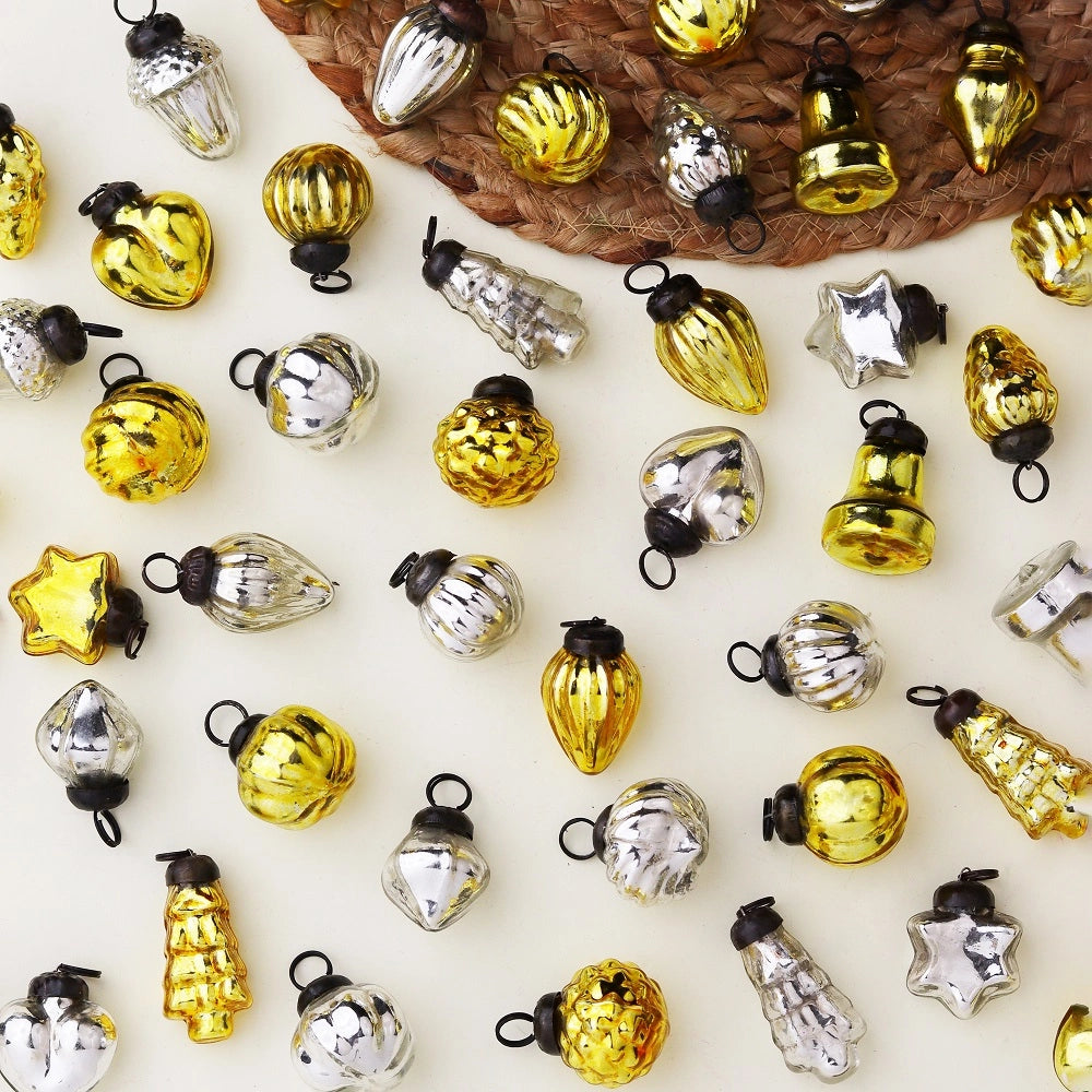 Silver & Golden Glass Vintage Ornaments 25-Pack for Mini Trees CO-63322