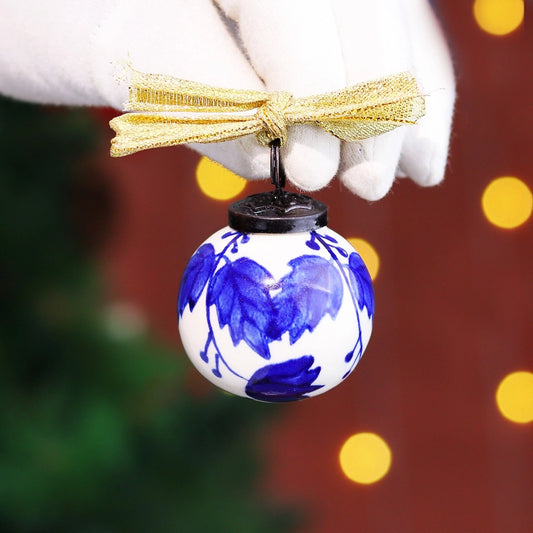 Blue and White Handmade Ceramic Christmas Ornaments Set of 12 CO-64887