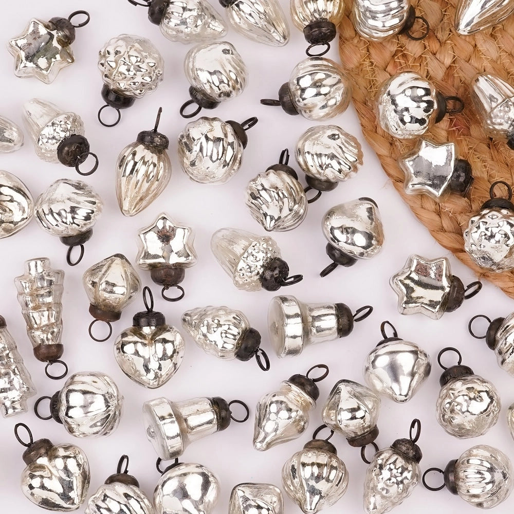 Silver Handmade Glass Christmas Ornaments Set of 25 CO-65130