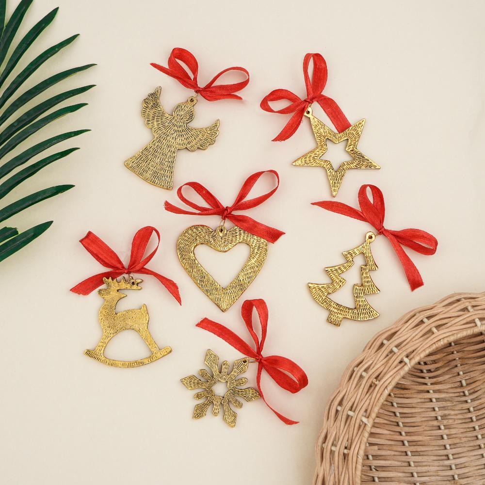 Golden Aluminium Cutout Tree Ornaments – 6-Piece Set CO- 69202