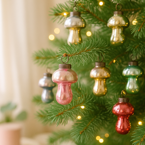 Multicolor Glass Vintage Mushroom Ornaments 12-Pack for Trees & Garlands CO-69748