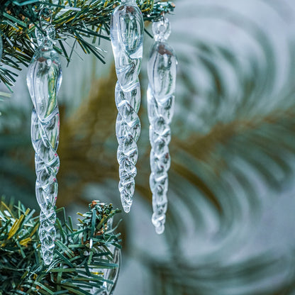 Clear Glass Twisted Icicle Ornaments 20-Pack for Tree Décor CO-70347