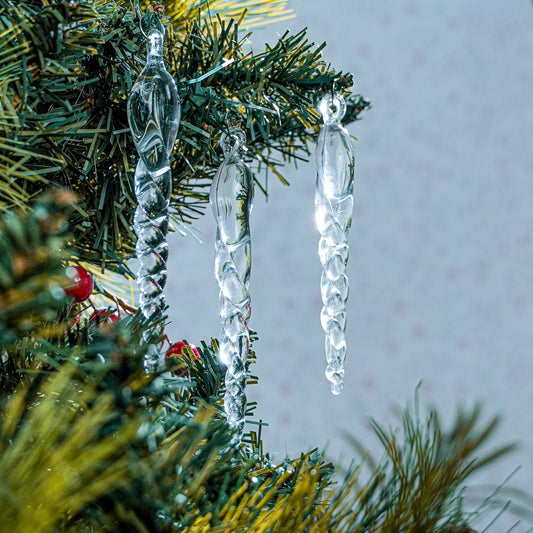 Clear Glass Twisted Icicle Ornaments 20-Pack for Tree Décor CO-70347