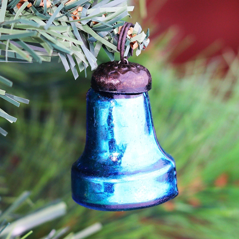 Turquoise Handmade Glass Bell Ornament – 1.75 Inch CO-65443