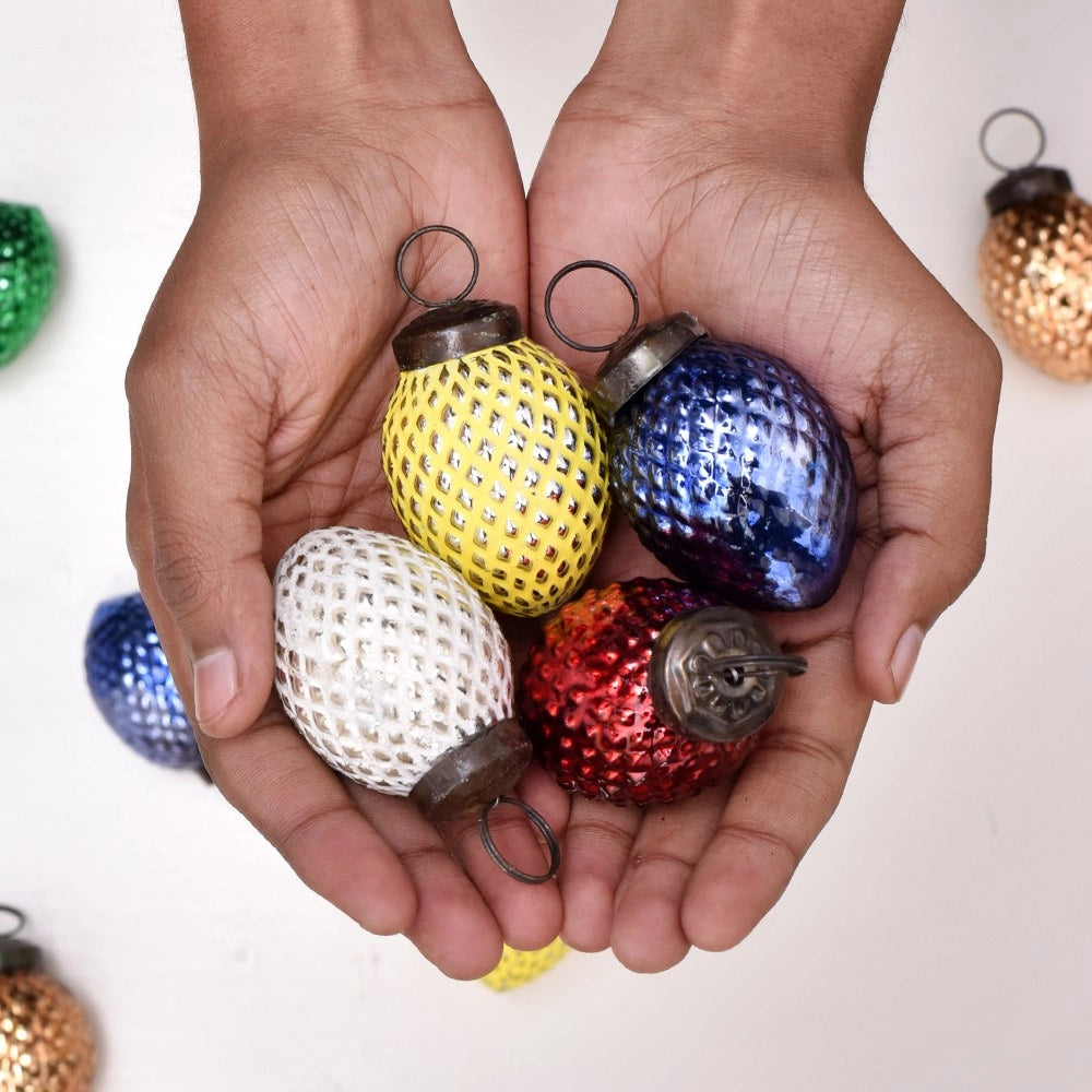 Textured Multicolor Glass Christmas Ornaments Set of 12 CO-63987