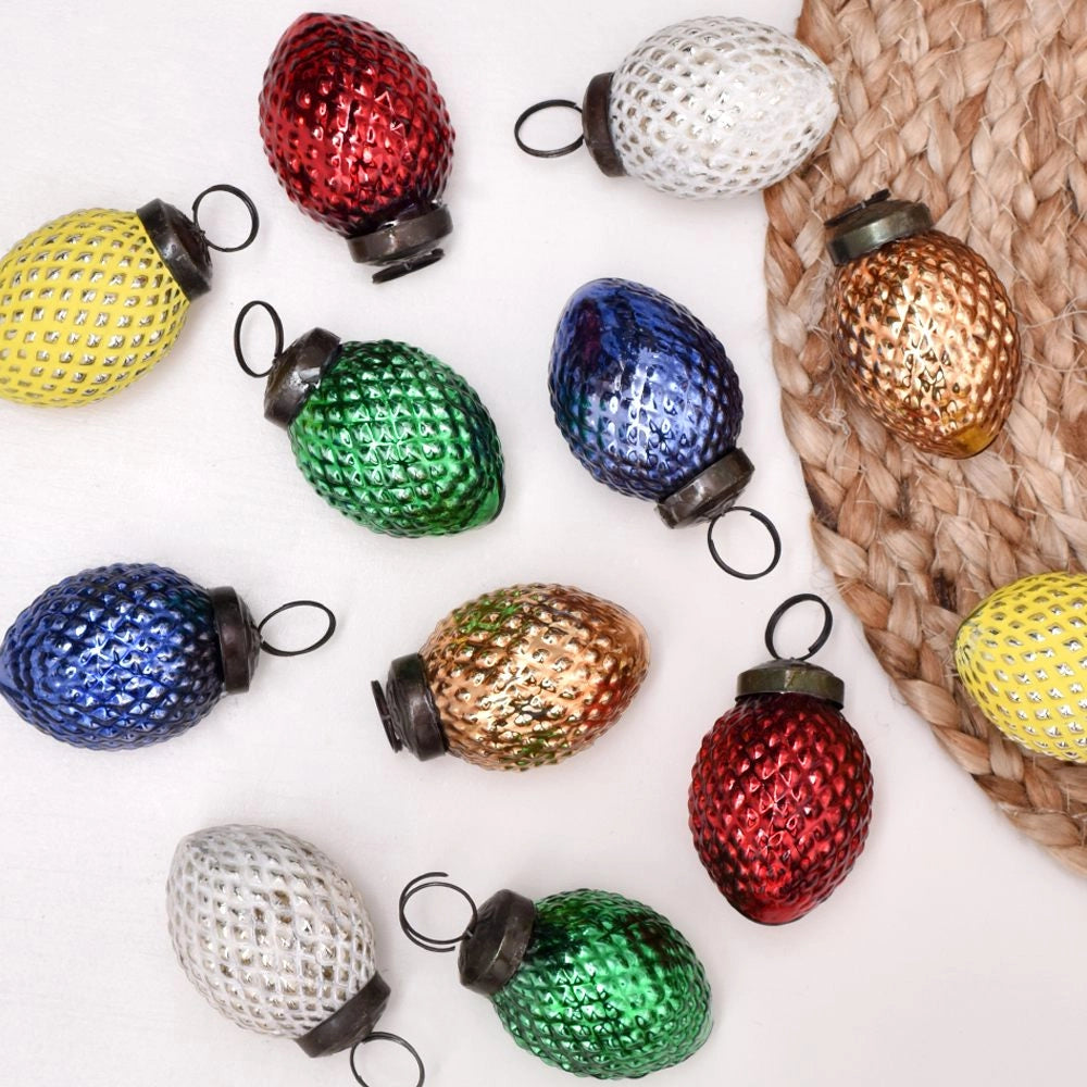Textured Multicolor Glass Christmas Ornaments Set of 12 CO-63987