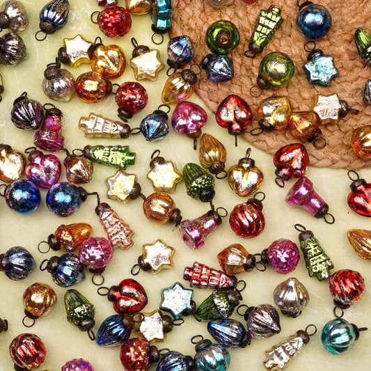 Multicolor Vintage Glass Mini Christmas Ornaments 25-Pack for DIY Trees & Gifts CO-68386