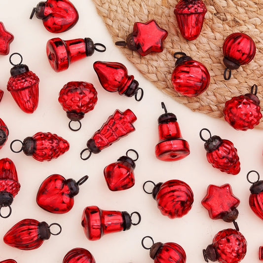 Red Glass Christmas Ornaments 25-Pack for Mini Trees and Gifting CO-63231