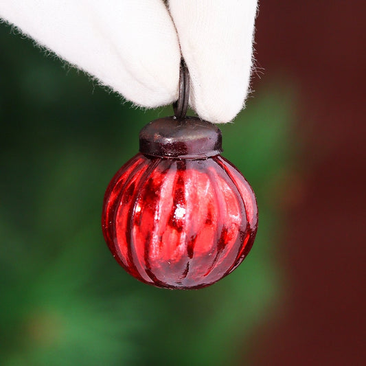 Single Red Ribbed Glass Christmas Ornament in Red Co-65453